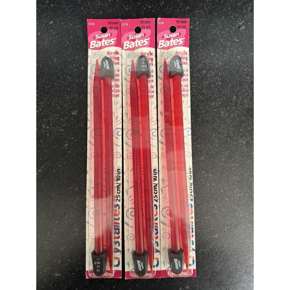 Susan Bates Crystalites 10mm US 15 Acrylic Knitting Needles 10" Lot of 3 NOS‎